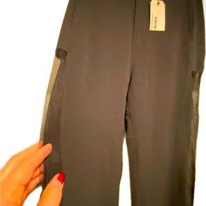 UNIQ Womens Black High Waisted Wide Leg Sheer Panel Sides Dressy Pants NEW M